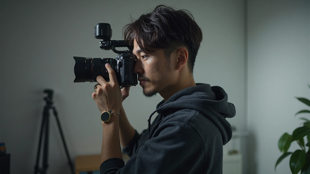 プロフェッショナルなミラーレスカメラ。複数のレンズ。スタジオライティング