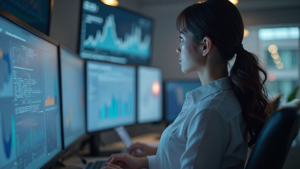 成長グラフと統計データが表示されたコンピュータ画面、ソーシャルメディア成長を示す上向き矢印